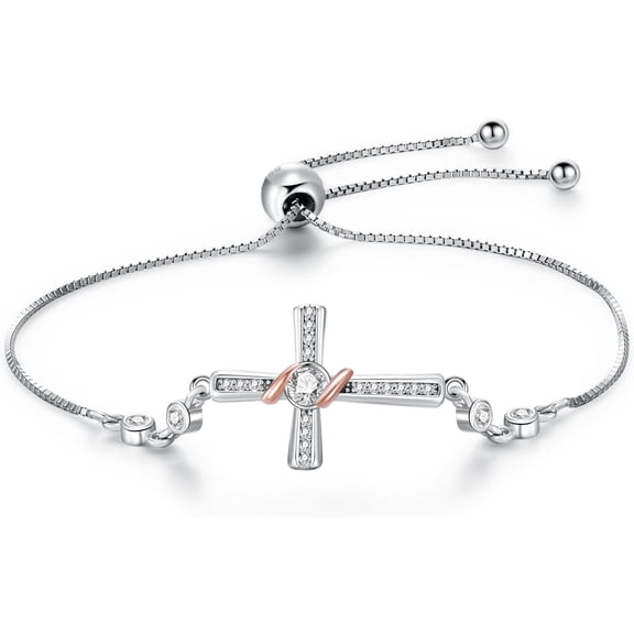 Cross Bracelet Sterling Silver Cross Link Chain Bracelets Religious Christian Jewelry Gifts for Women
