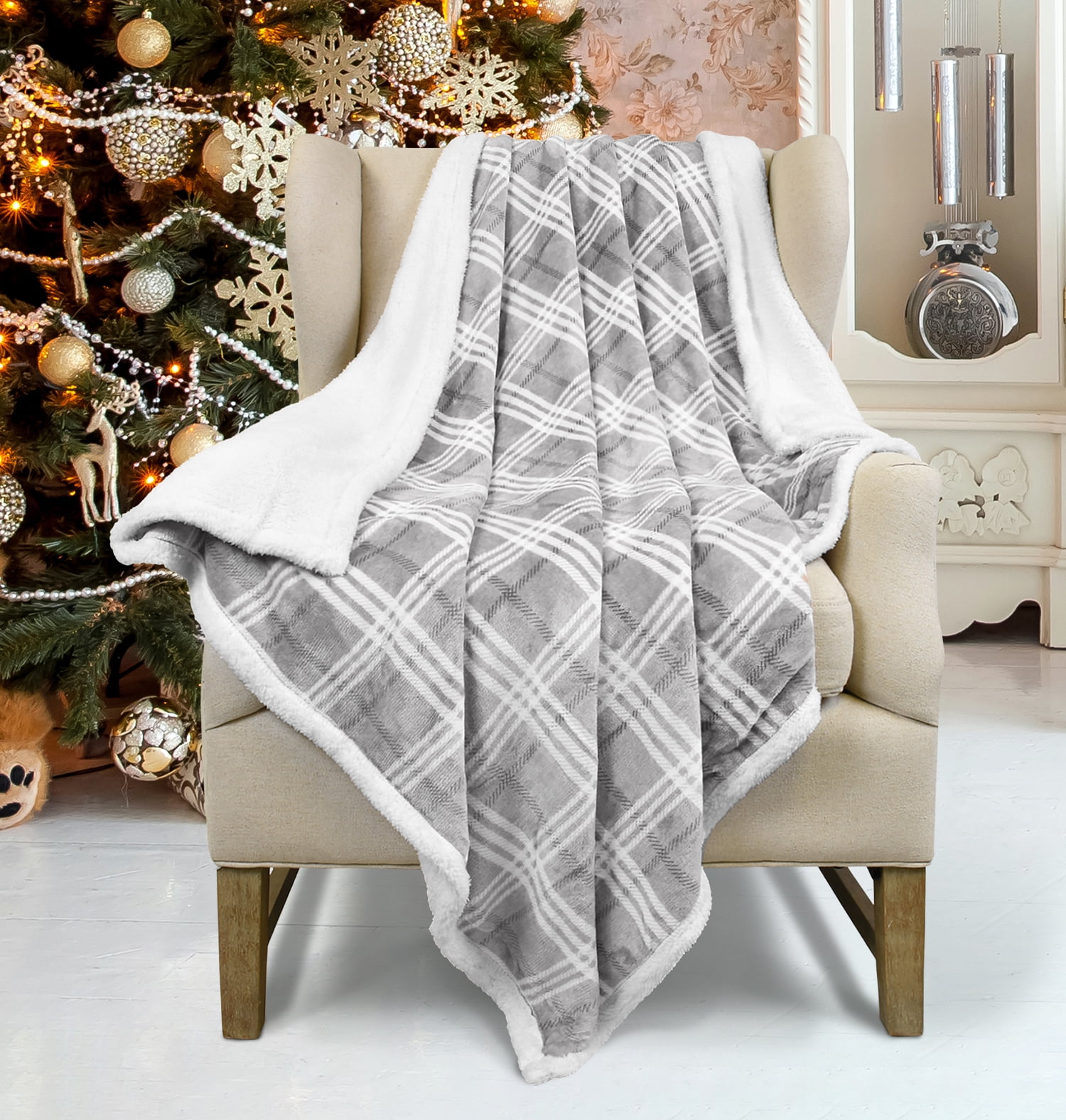 Throw Sherpa Flannel Fleece Blanket Extra Soft Reversible Plush Fabric Gift