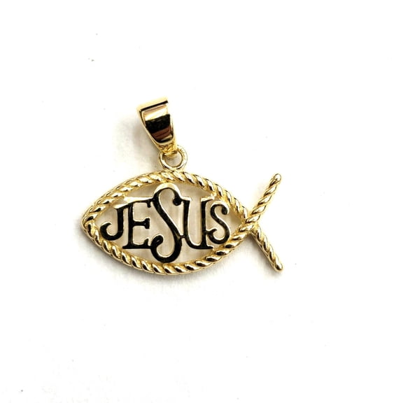 14k yellow gold Ichthus Fish Jesus pendant charm religious fine jewelry 1g