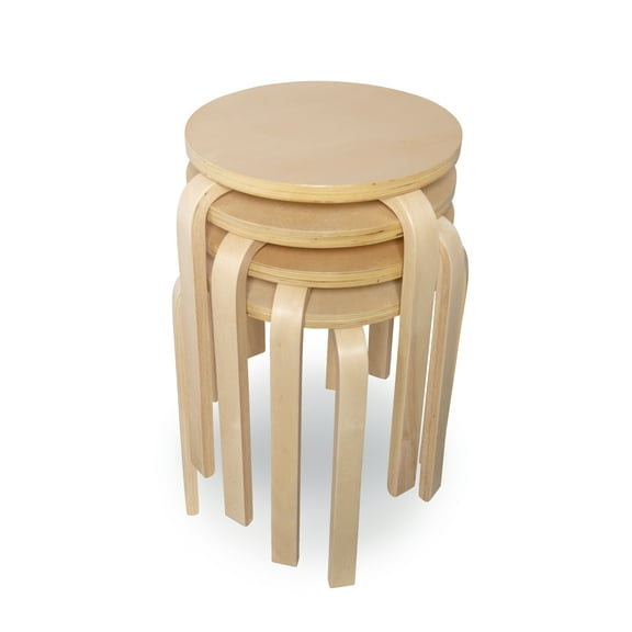 Linon Tenley Bentwood 18" Wood Round Stool in Natural Brown (Set of 4)