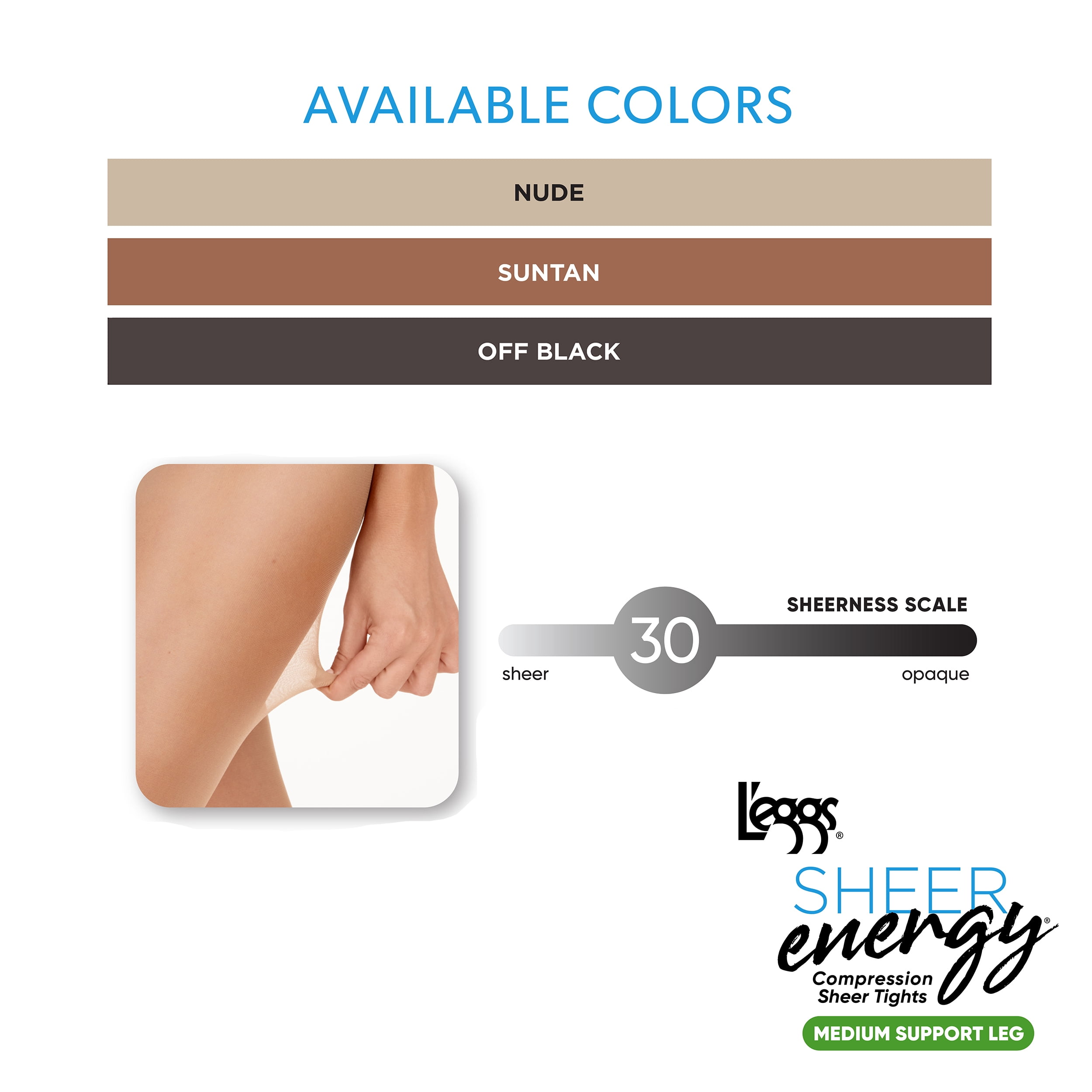 L’eggs Women's Sheer Energy Control Top Pantyhose Reinforced Toe 3 Pack