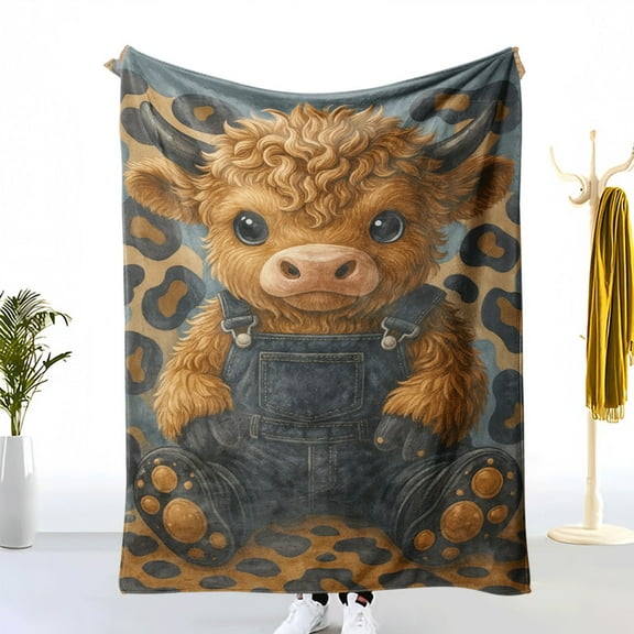 Waicvis Super Cute Cartoon Calf Flannel Blanket Kids Room Bedroom Decorative Blanket Soft Skin-friendly Nap Quilt Winter Warm Sofa Throw Animal Pattern Thickened Blanket Birthday Gift Home Textile