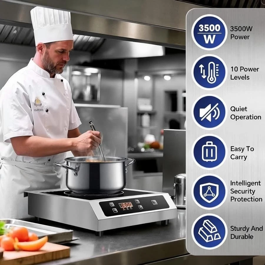 Commercial Induction Cooktop,3500W Induction Burner with Sensor Touch and LCD Screen,ETL-Certified Single Electric Burner,Ten level precise temperature control, Large 8” Heating Coil