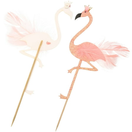 Toyvian Flamingo Cake Decorations Elegant Pink Birthday Cake Toppers for Party Decor Craft Wooden Picks