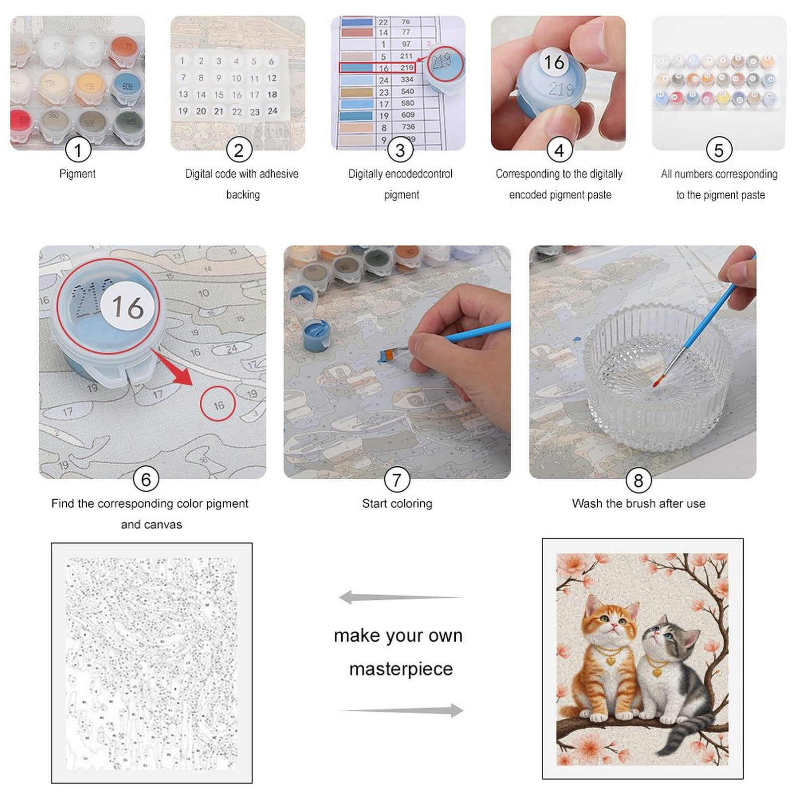 Paint By Numbers Kit for Adults Beginner - DIY Kittens Blossom Branch Heart Necklace Canvas Painting Kits for Adults, Frameless Paint By Number for Adults for Home Wall Decor 16x20 Inch
