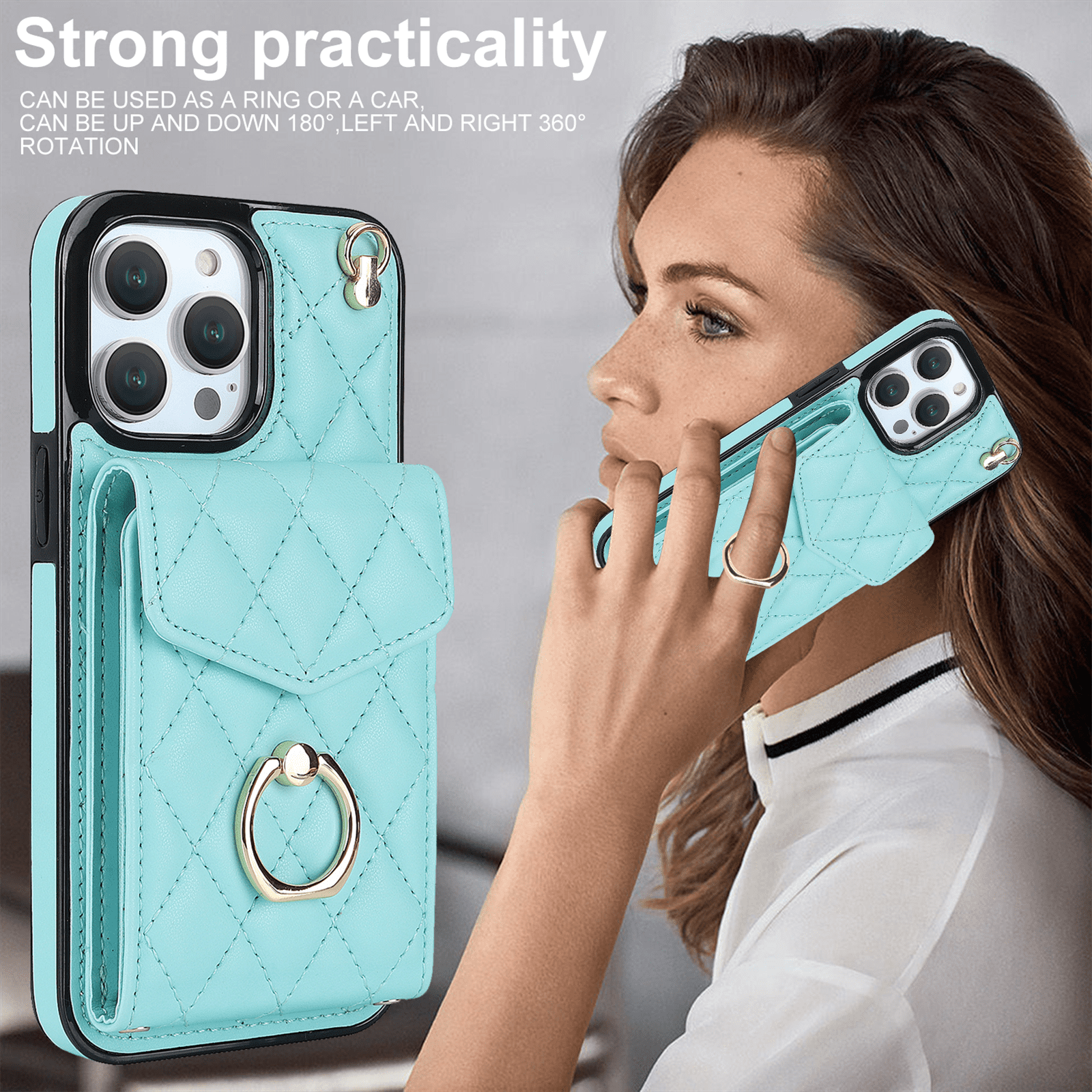 Asuwish Wallet RFID Blocking PU Leather Cell Phone Case with Tempered Glass Screen Protector, Wrist Strap for iPhone 15 Pro, Teal