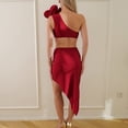 thumbnail image 5 of UTSJKR Two Piece Swimsuits Womens 3D Flower One Shoulder Cutout Bikini Bathing Suits with Cover Up Skirt Wine S, 5 of 6