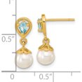 thumbnail image 4 of 14K Yellow Gold 6-7mm Fwc Pearl Light Swiss Blue Topaz Dangle Post Earrings (16.85 X 6.15) Made In Thailand xf643bt, 4 of 5