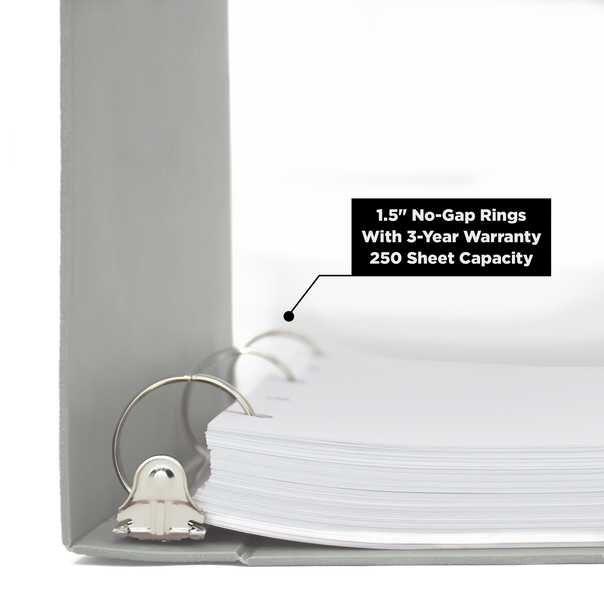 Carstens 1.5- Inch Heavy Duty 3-Ring Binder - Side Opening, Ash Gray
