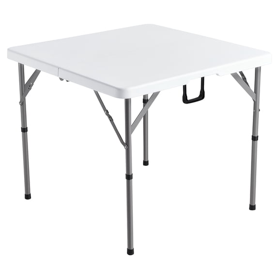 VEVOR Mahjong Table, Fold-in-Half 4 Player Card Table with Wear-Resistant White Tabletop, Portable Bi-Folding Square Domino Table with Carrying Handle for Outdoor Camping Picnic Party, 34 x 34-inch