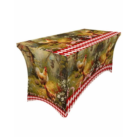 

Retro Country Farm Hen Rectangular Elastic Table Skirt Wedding Hotel Table Cover Holiday Dining Table Tablecloth