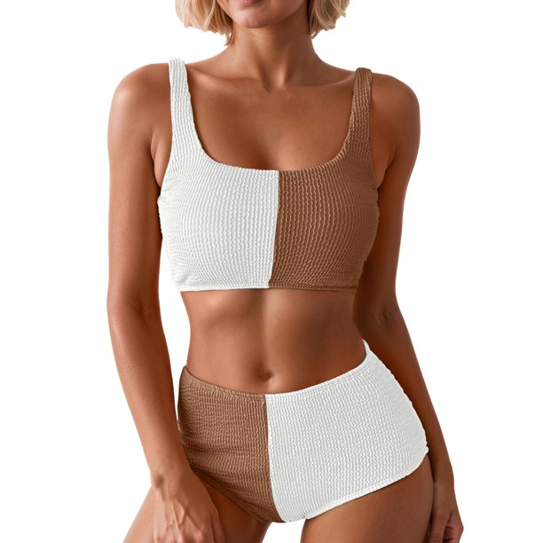 WILLBEST Conjuntos de Bikini Para Mujer, Trajes de Baño de Dos Piezas Con Cuello Cuadrado Fruncido, Trajes de Baño de Cintura Alta