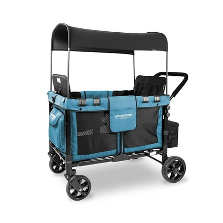 Wonderfold W4 Multi-Function Quad Stroller Wagon with Removable Raised Seats, Aqua