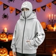 thumbnail image 6 of felwors Women's Long Sleeve Halloween Zip-Up Hoodie with Face Mask Oversized Graphic Sweatshirt for Fall Festive Light Gray for Size M, 6 of 6
