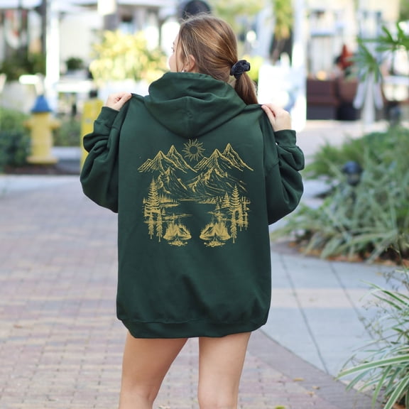 Nature Core Hoodie, Cottagecore Clothing, Mountain Hiking Outfit, Y2K Style, Forestcore Aesthetic, Camping Gift, Adventurer Apparel Forest Green