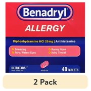 (2 pack) Benadryl Ultratabs Allergy Relief Diphenhydramine Antihistamine 25mg, 48 ct
