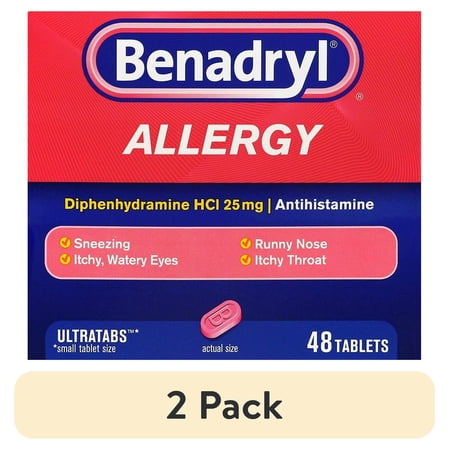 (2 pack) Benadryl Ultratabs Allergy Relief Diphenhydramine Antihistamine 25mg, 48 ct