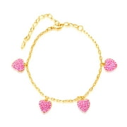 Clay Crystal Heart Charm Bangle Gold plating Toned Bracelet For Kids, Children, Girls, Tweens