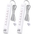 thumbnail image 1 of Paquete de 2 regletas de enchufes con protector de sobretensiones: 6 tomas de corriente, 4 puertos de carga USB, cable de extensión trenzado de 1,5 m, enchufe plano, protección contra sobrecargas,, 1 of 7