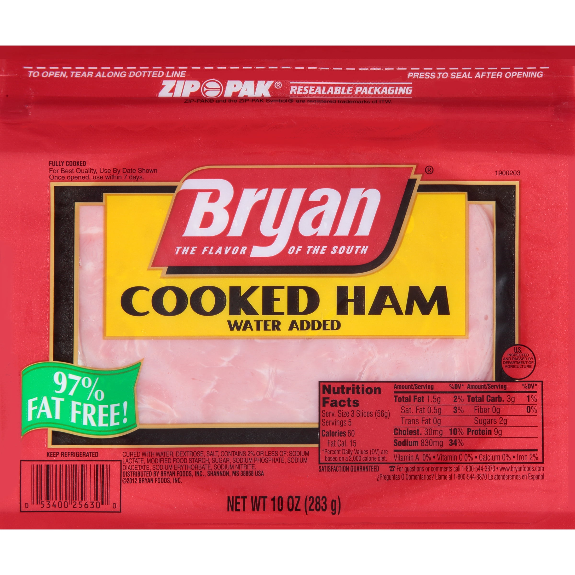 Bryan® Cooked Ham Deli Lunch Meat, Water Added, 10 oz