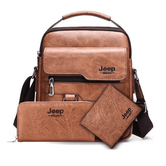 Maletín Bandoleras Billetera BELUG para Hombre 3 Pzs Café