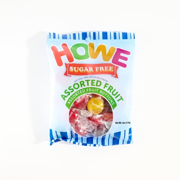 Howe Sugar Free Assorted Fruit Buttons Hard Candy, 6 oz, Bag