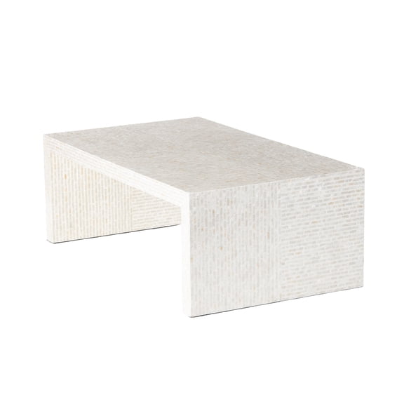 DecMode 48" x 17" Cream Capiz Shell Mosaic Inlay Coffee Table, 1-Piece