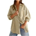thumbnail image 2 of ZVAVZ Women's Oversized Button Down Shirt Dressy Striped Long Sleeve Collared Office Work Top Shirt Trendy Loose Fit Boyfriend Shirts with Pocket Yellow,M, 2 of 7