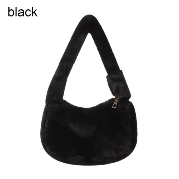 Fashion Shopping Tote Bags Handbags Underarm Bags Plush Shoulder Bag Casual Bag BLACK