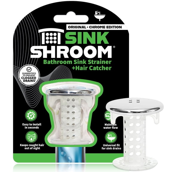 SinkShroom Chrome Edition Revolutionary Bathroom Sink Drain Protector Hair Catcher, Strainer, Snare