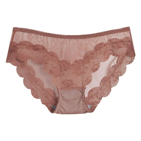 

Felwors Women s Lace Thong Panties Low Waist Mesh Briefs Solid Color Cotton Crotch Underwear Panties