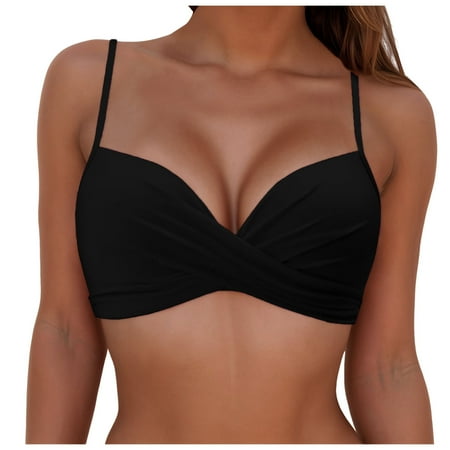 FhgihG Women Bikini Top Halter Push Up Bra Swim Top Padded Swimsuit Top Bathing Suit - XL