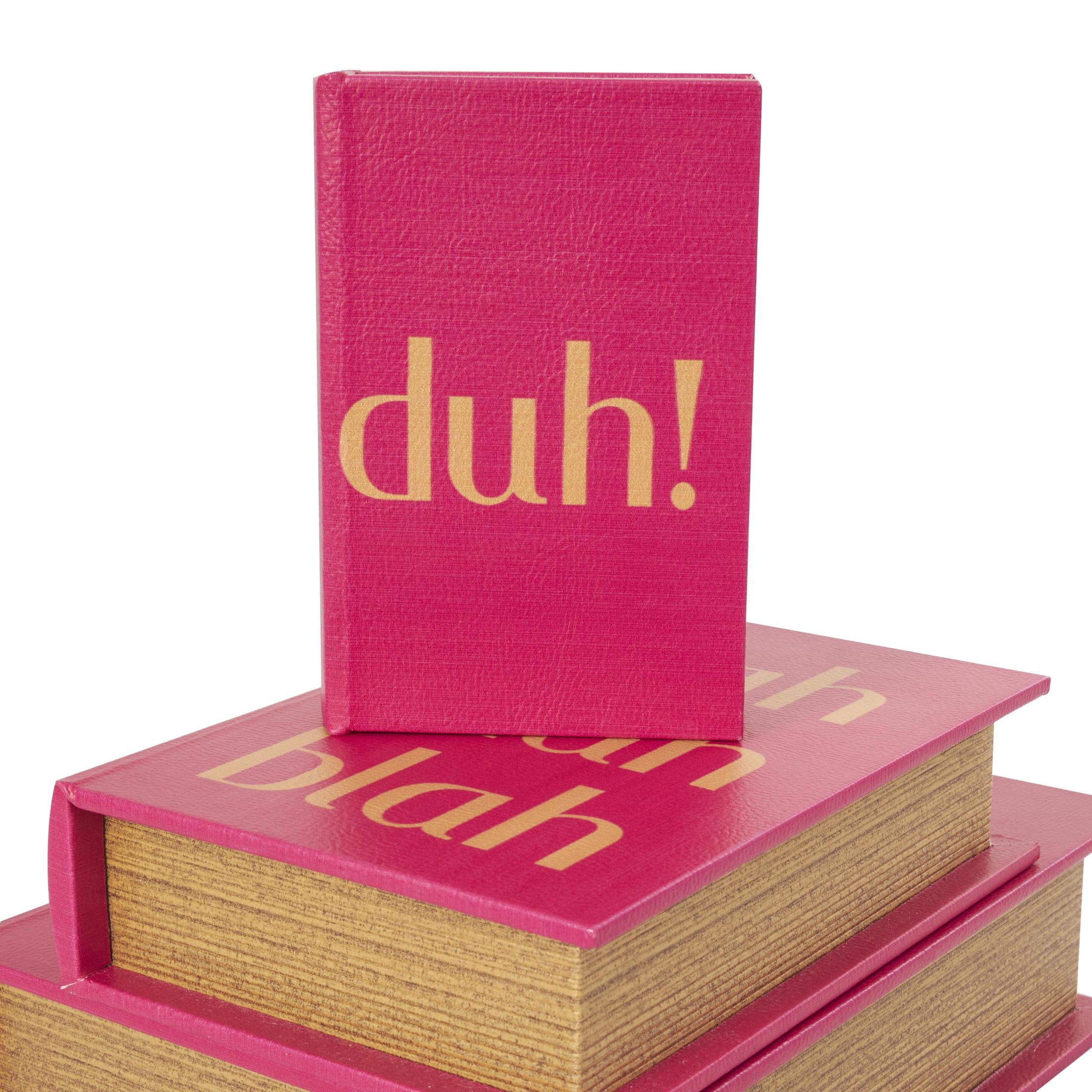 DecMode Text "Ooh La La" Faux Book Storage Red Faux Leather Decorative Box with Gold Lettering, 3 Count