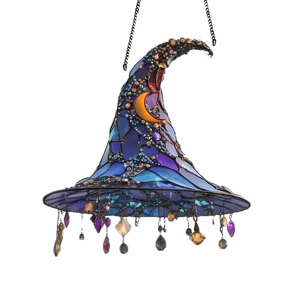 TUWAFE 2026 New Halloween Witch Hat Stained Glass Witch Hat Lamp with Hanging Star Ornaments,Unique Halloween Decor,Colorful Led Lighted Wizard Hat for Home,Party,Holiday Decoration,Table Centerpiece