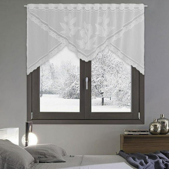 Feltree Lace Kitchen Swags Lace Window Treatments Window Valance Curtains for Bathroom Kitchen Cafes Thermal Insulating Tier Curtains 71.7x39.8inch