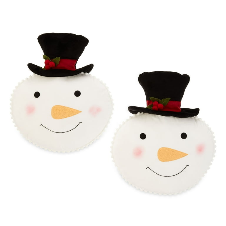 Holiday Time 14inch Snowman Shaped Decorative Pillow White and