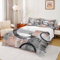 Feelyou Adult Abstract Geometric Full Size Sheets, Mid Century Minimalism Bed Sheets, Bisque Stripes Circle Sheet Sets, Luxury Bedroom Decor, 4 Pieces