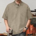 thumbnail image 4 of Men's Summer Knitted Jacquard Shirt Oversized Lapel Short Sleeve Comfortable Breathable Casual T-Shirt Top Men's Tops T-Shirt Casual Crew Neck Loose, 4 of 7