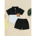 thumbnail image 2 of Faithtur Vêtements d'Été pour Garçons Ensemble 2 Pcs Col Rabattu Manches Courtes Poche Couleur Contrastée Shorts Couleur Unie, 2 of 8