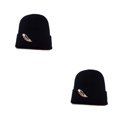 thumbnail image 4 of Sonducket Gorro tejido de lana con plumas para hombre y mujer, gorro tejido con letras, trenzado, cálido, grueso, accesorio para la cabeza de negro 2piezas, 4 of 6