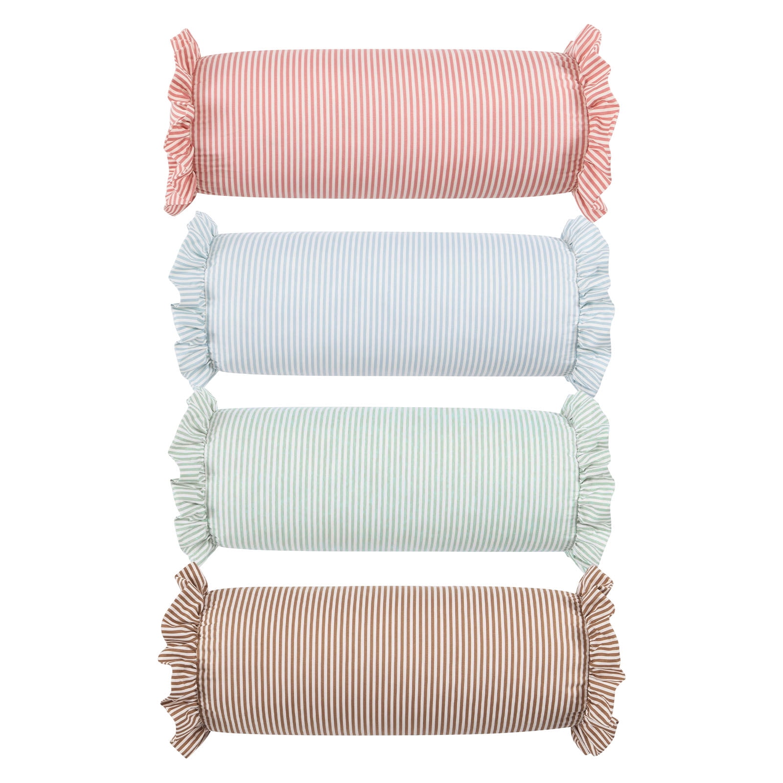 8" x 36" Blue Striped Ruffle Bolster Decorative Pillow,1PCS,for Couch,Bed,Sofa,Long Cylinder Pillow with Frill Trim,Modern Farmhouse Home Accent,Light Blue
