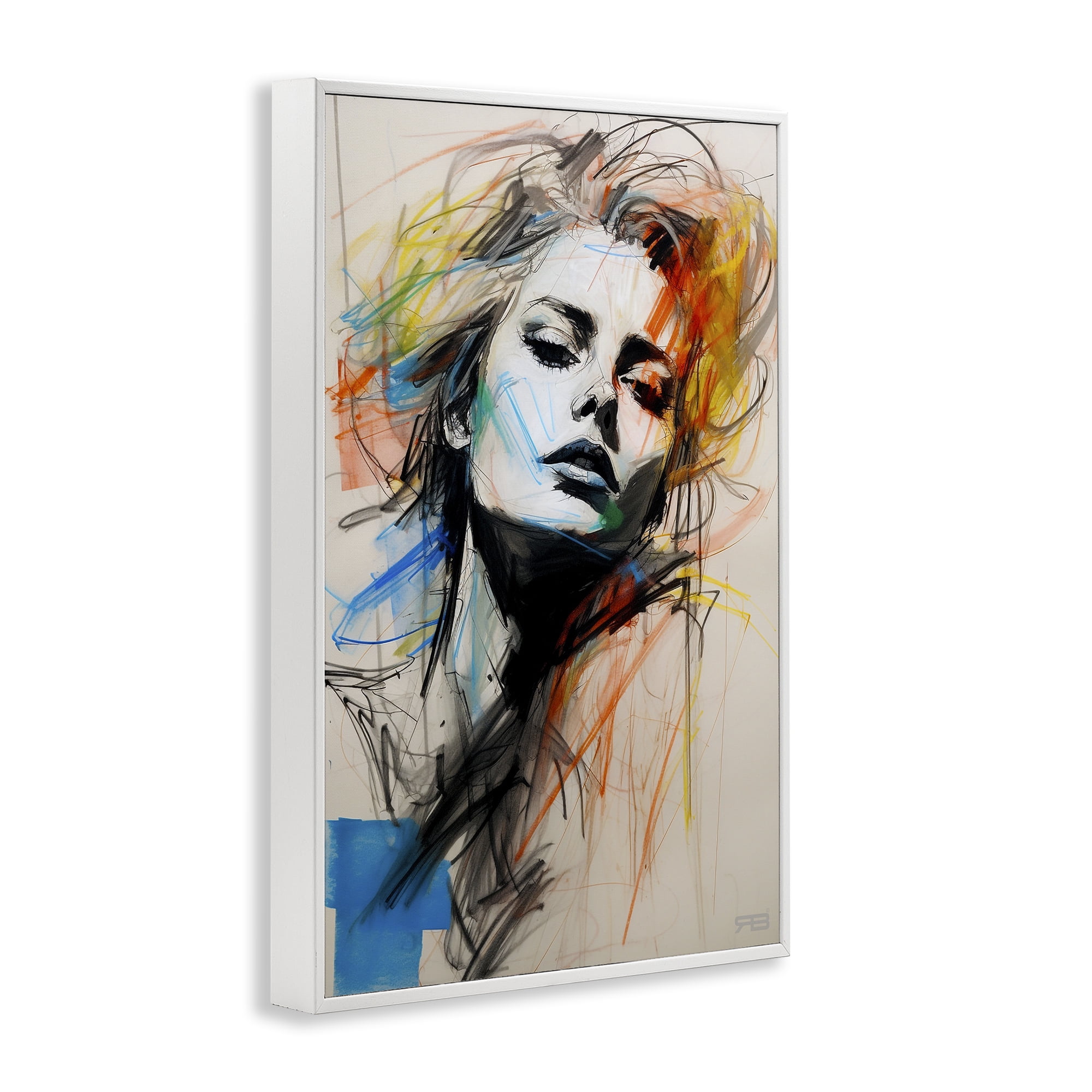 Stupell Industries Chaotic Sketch Portrait Novelty Painting White Framed Art Print Wall Art, 12 x 18