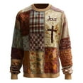 thumbnail image 3 of Vintage Christian Sweatshirts for Men 2025 Long Sleeve Crewneck Block Patchwork Jesus Sweatshirt Pullover Tops, 3 of 5