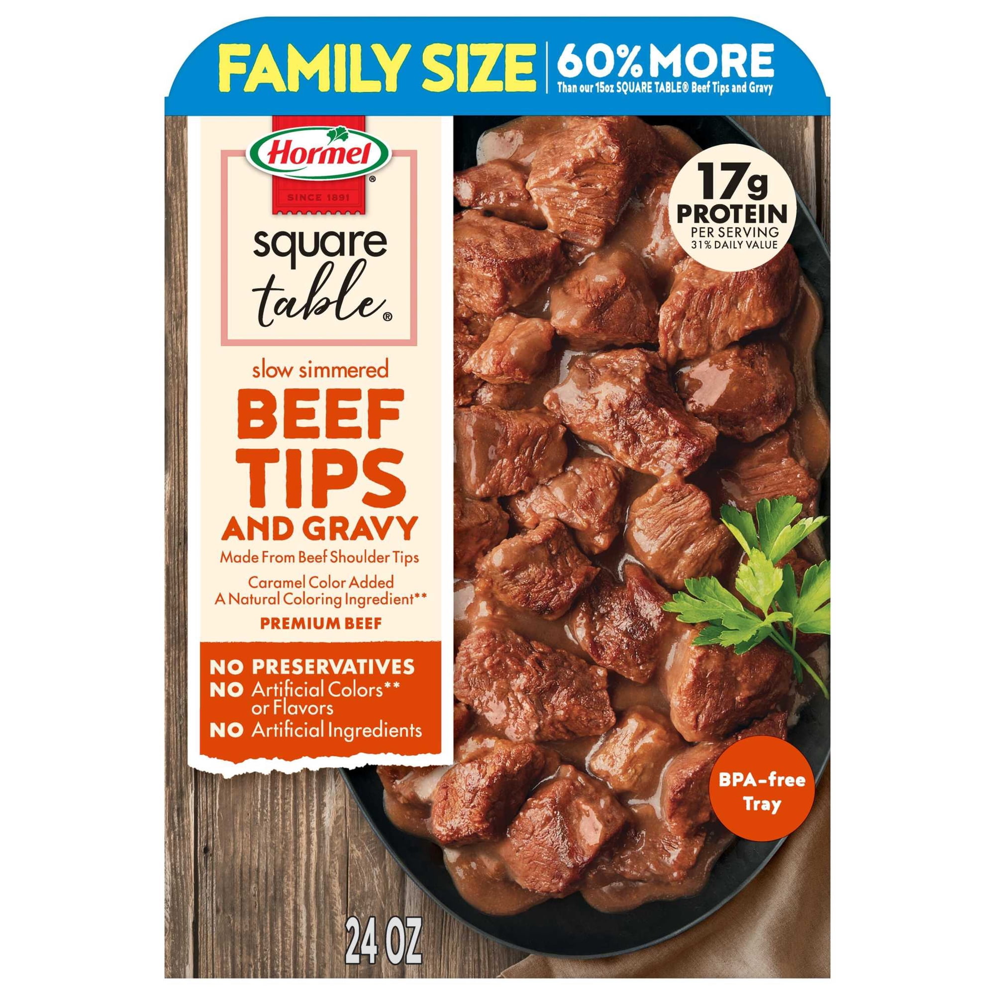 HORMEL SQUARE TABLE Beef Tips and Gravy Family Size Refrigerated Entree, 24 oz Plastic Tray