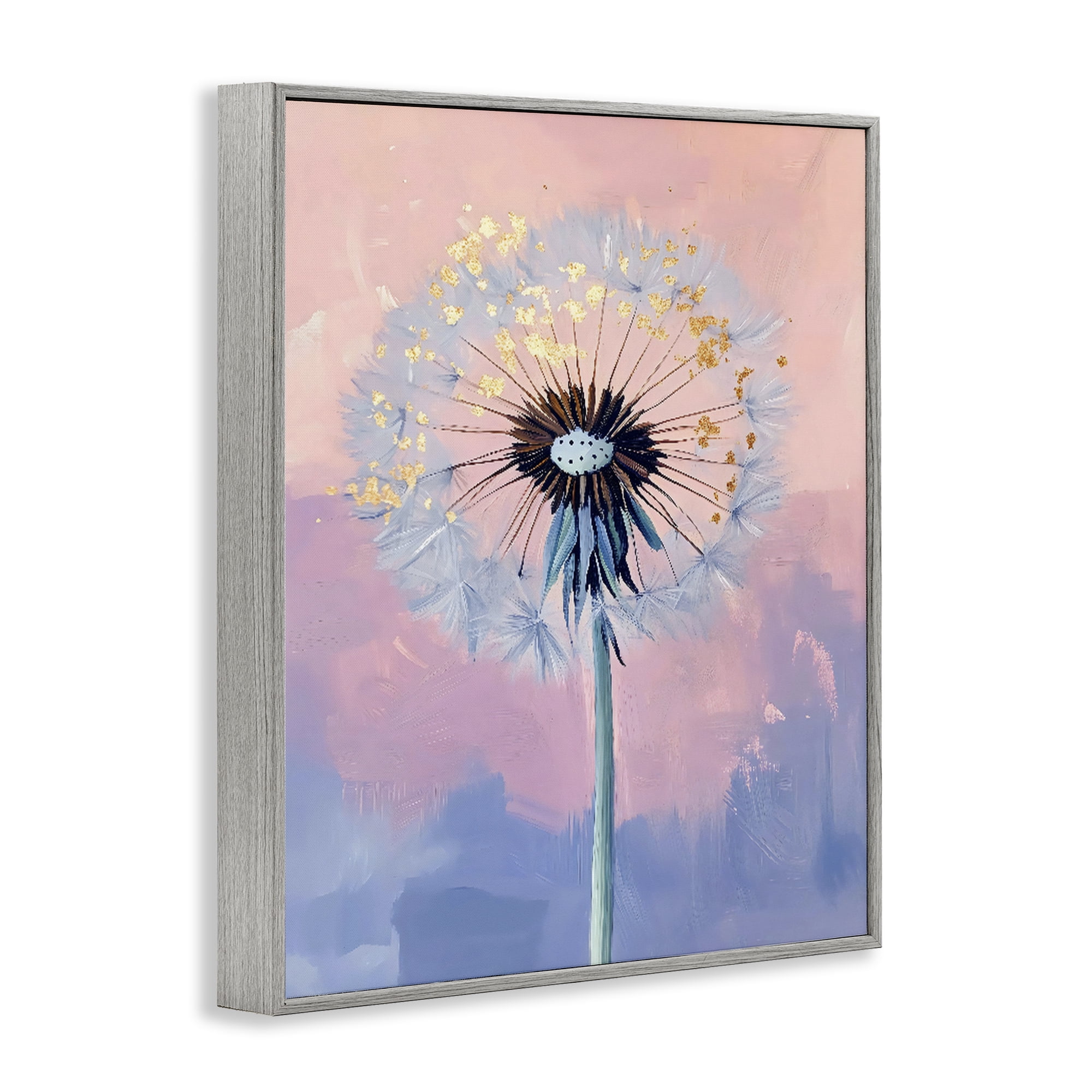 Stupell Industries Pastel Dandelion with Gold Seeds Gray Framed Giclee Art, design by The Prints Vibe