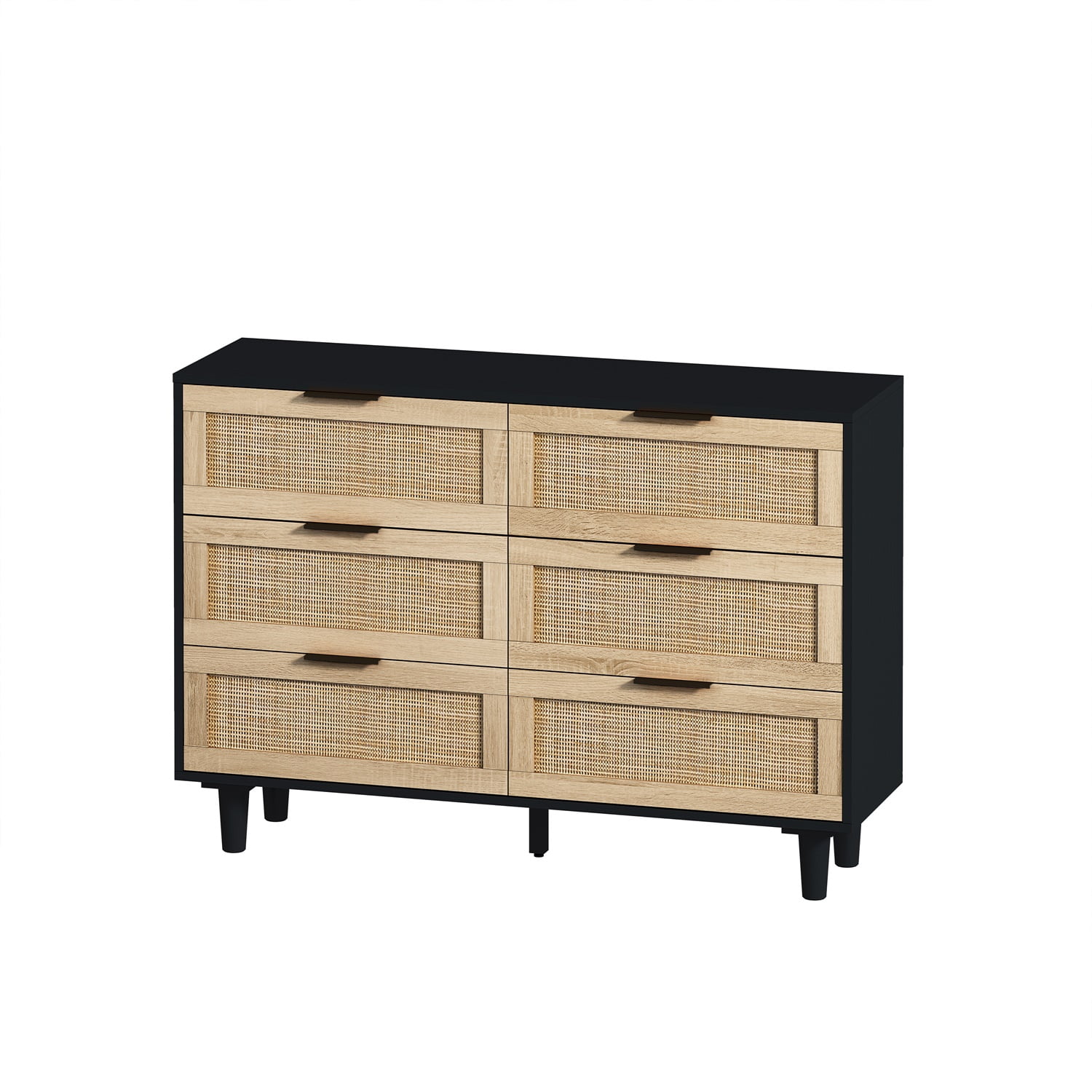 Kadyn 43.31"H 6-Drawers Rattan Storage Cabinet, Chest of Drawers for Bedroom, Black Nursery Dresser