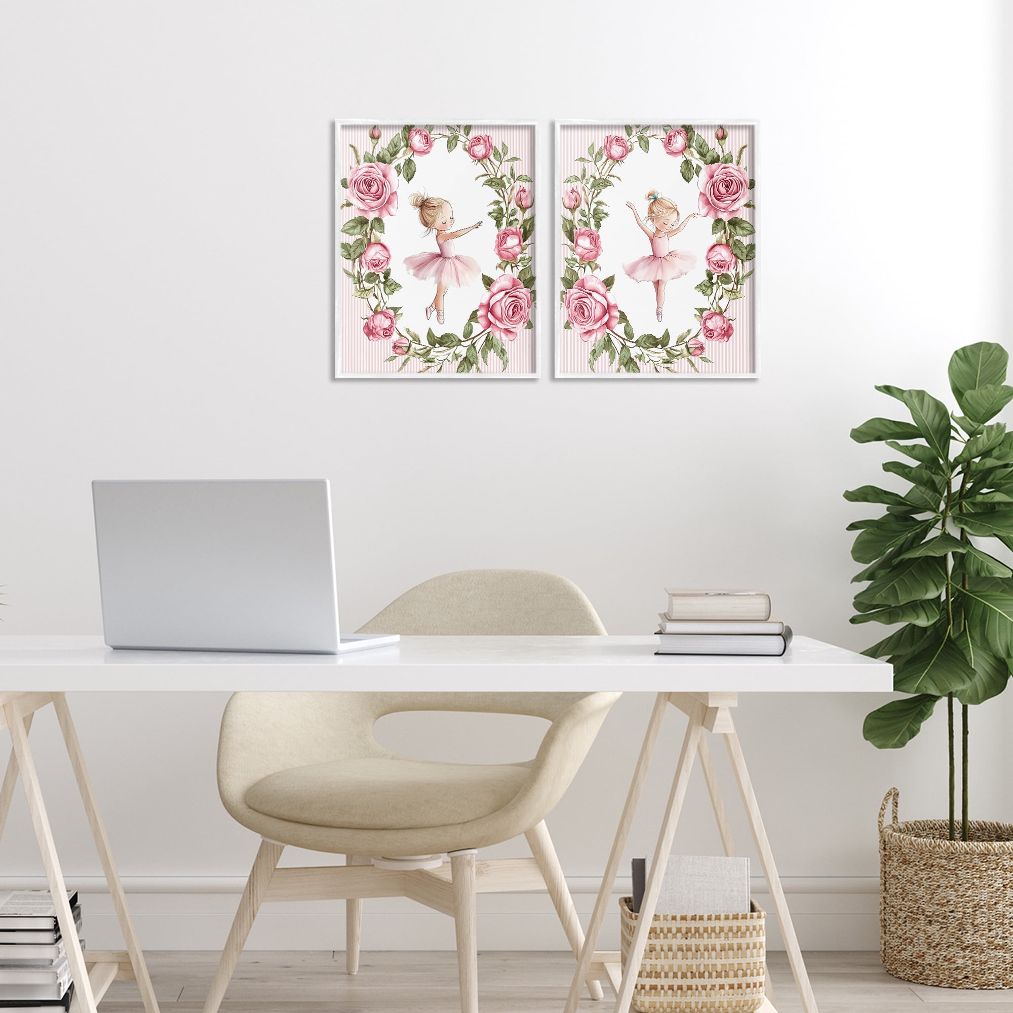 Stupell Industries Little Rose Dancers 2 Piece White Framed Giclee Art Set, design by Christine Simpson Art