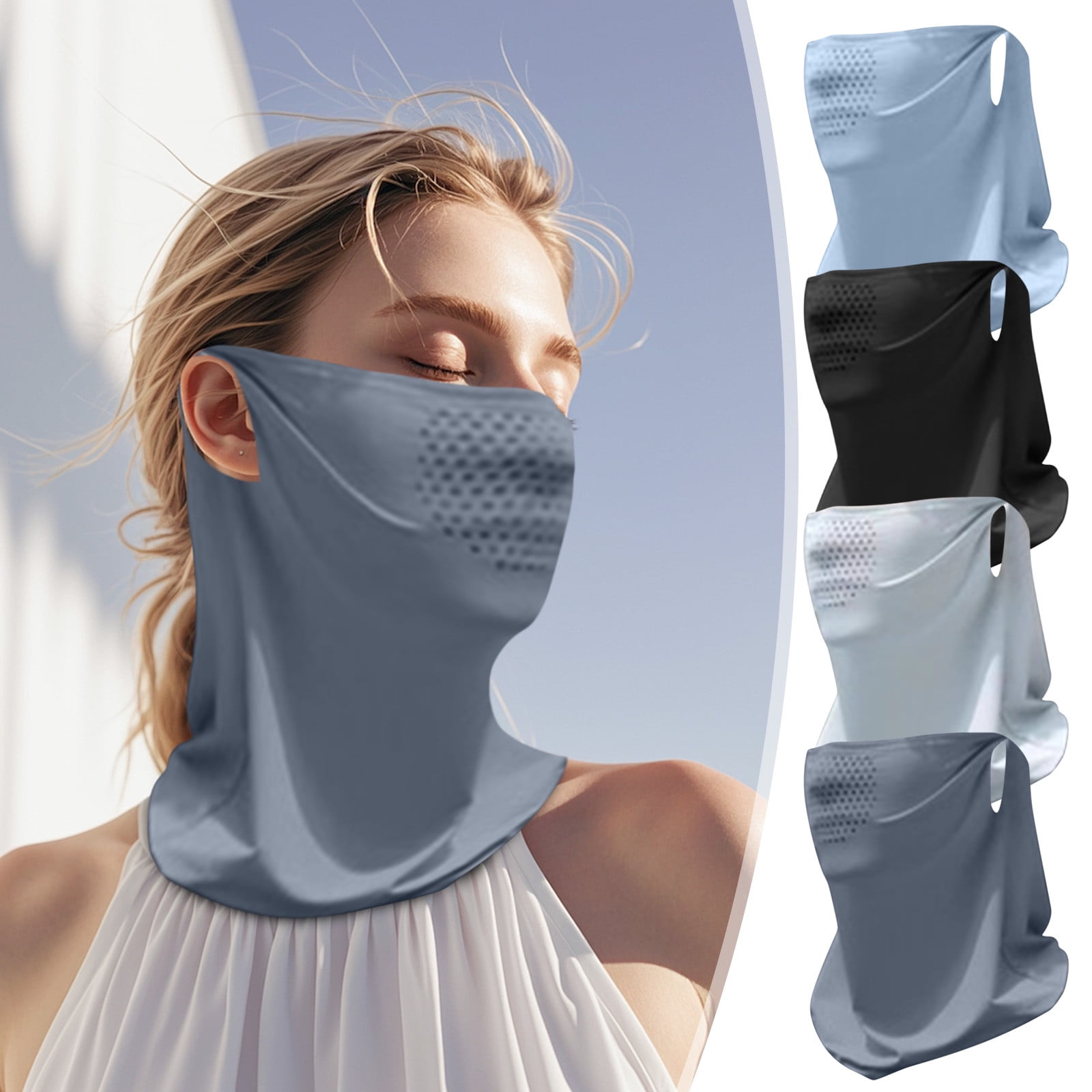 CQCYD 4Pcs Upf50+ Sunscreen Face Mask Neck Protector, Outdoor Cycling Fishing UV Protection Gear, Breathable Full Face Covering Ear Hanging, Summer Essential Sun Protective Accessory For Men Women