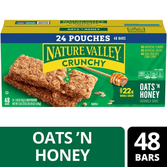 Nature Valley Crunchy Granola Bars, Oats 'n Honey, 48 Count, 35.76 oz (24 Pouches)