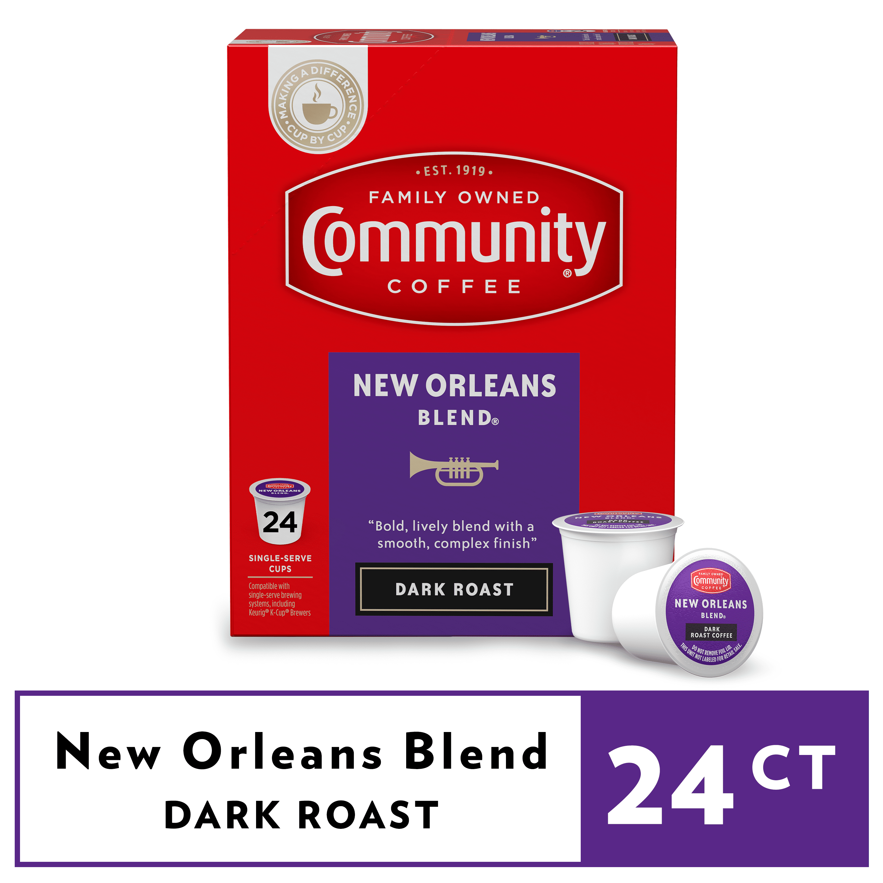 Community Coffee New Orleans Blend Medium Roast Keurig Coffee Pods, 24